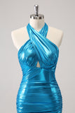 Sparkly Stylish Bodycon Halter Pleated Corset Metallic Homecoming Dress