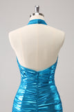 Sparkly Stylish Bodycon Halter Pleated Corset Metallic Homecoming Dress
