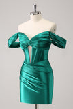Stylish Dark Green Off The Shoulder Ruched Cut Out Corset Tight Homecoming Dress