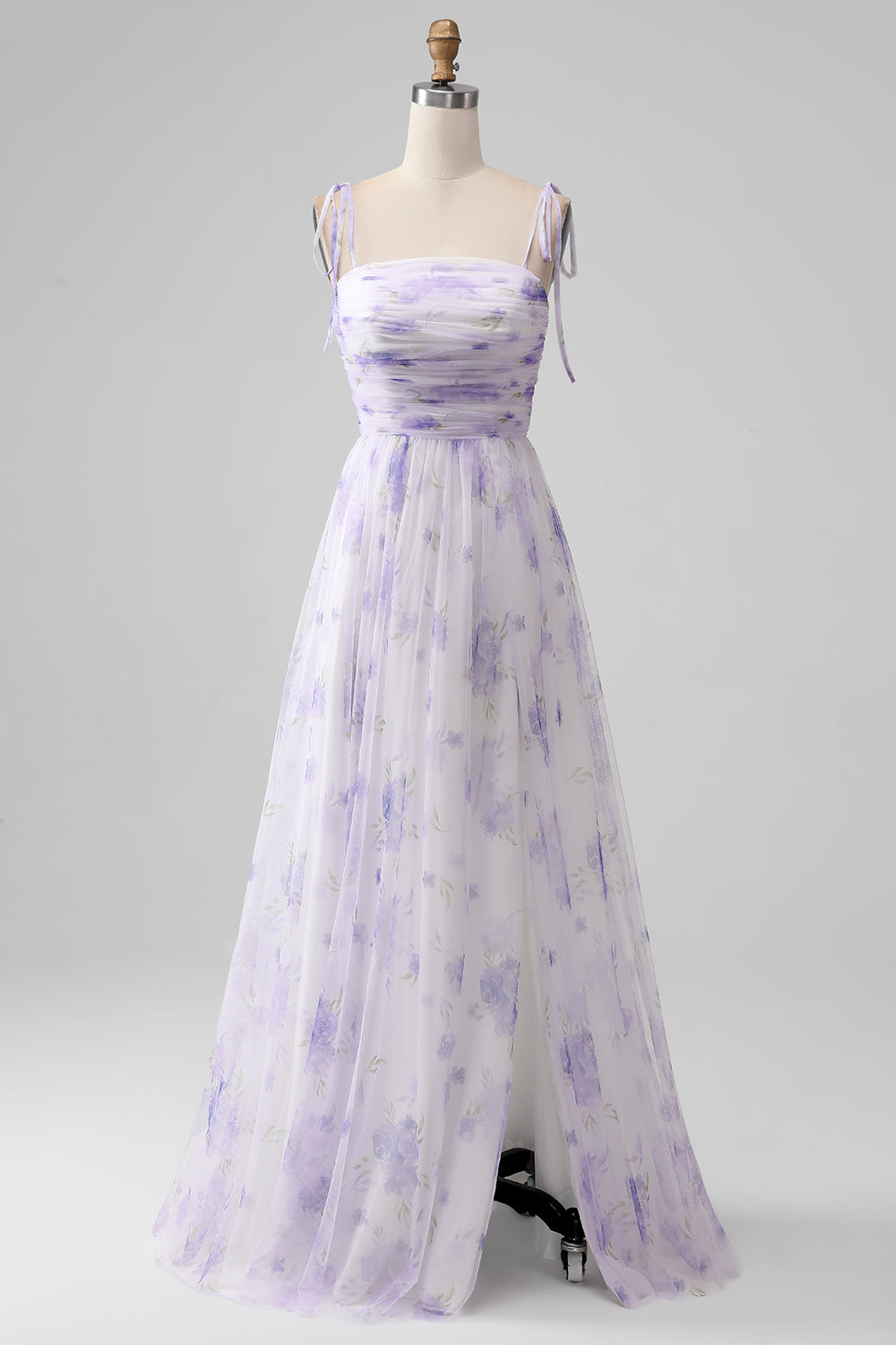 Wedtrend Women Lavender Flower Bridesmaid Dress A-Line Spaghetti Straps Pleated Long Wedding Party Dress, Lavender Flower / US14