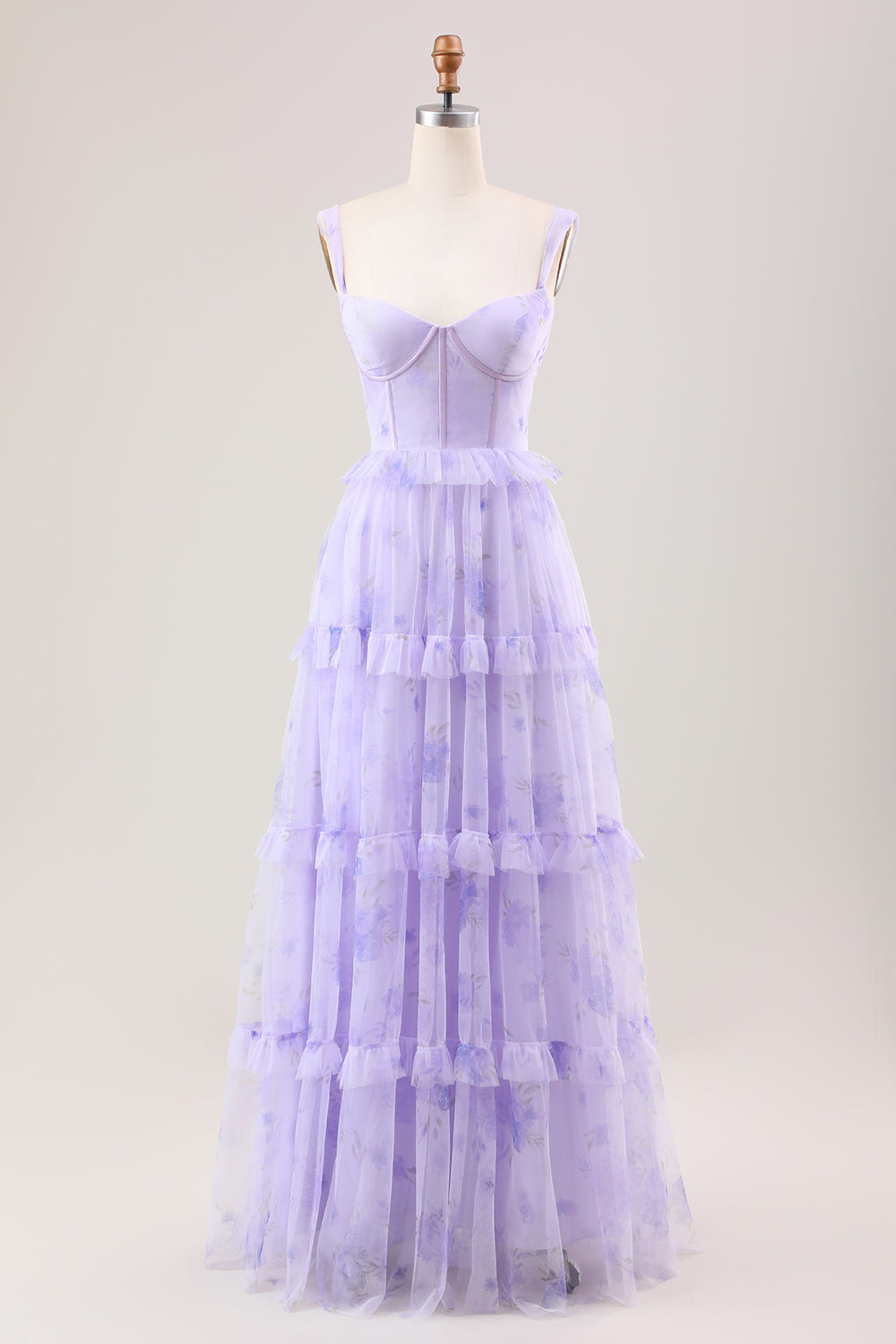 lavender layered dress Light Purple Off-Shoulder Layered Tulle Ruffle Dress