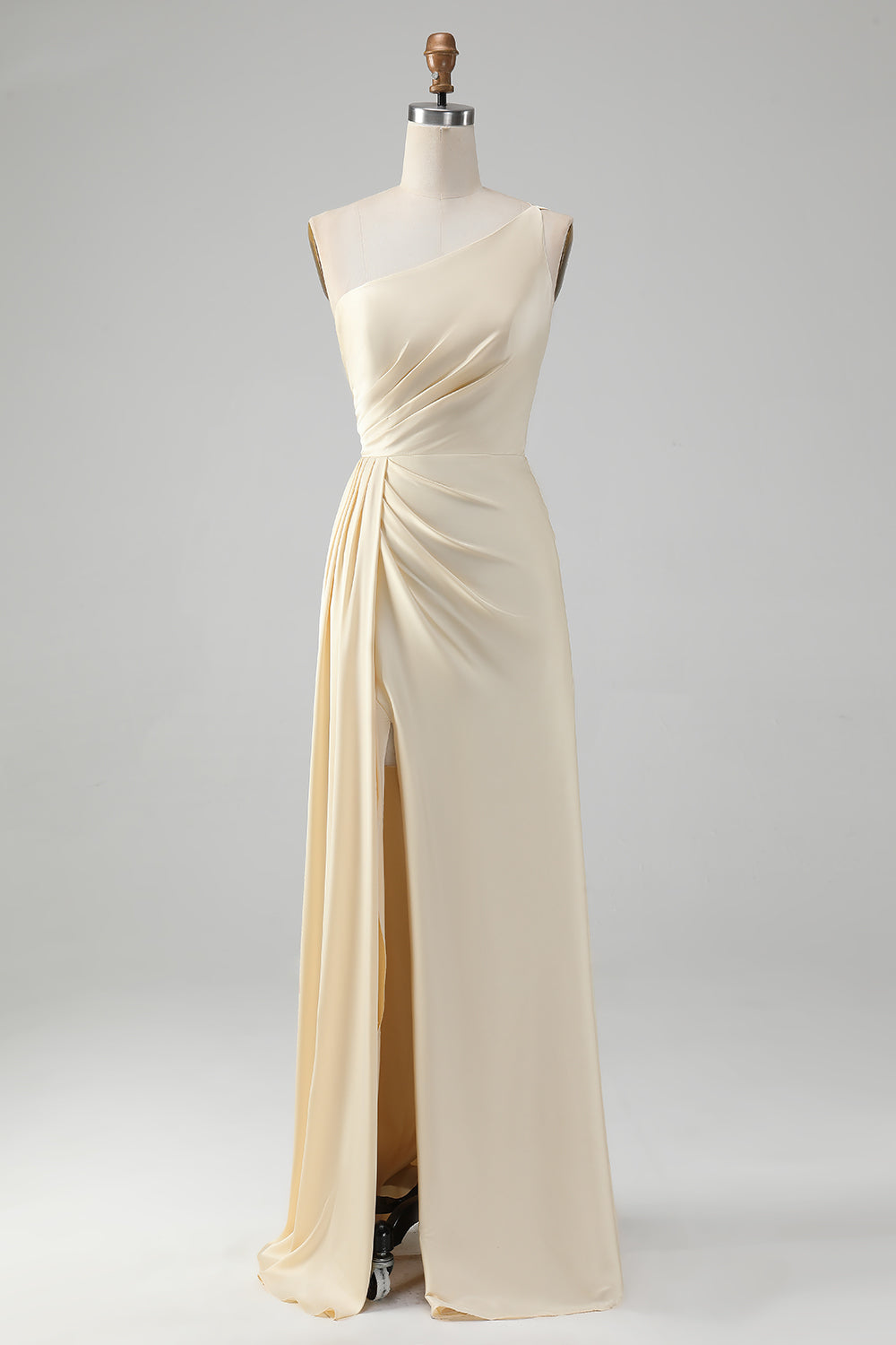 Wedtrend Women Champagne Sheath Bridesmaid Dress With Slit One Shoulder Pleated Long Prom Dress WEDTREND Wedtrend Women Champagne Sheath Bridesmaid Dress With Slit One Shoulder Pleated Long Prom Dress WEDTREND