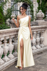 Wedtrend Women Champagne Bridesmaid Dress With Slit Sheath One Shoulder Pleated Wedding Party Dress WEDTREND Wedtrend Women Champagne Bridesmaid Dress With Slit Sheath One Shoulder Pleated Wedding Party Dress WEDTREND