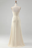 Champagne Sheath One Shoulder Pleated Long Bridesmaid Dress With Slit