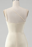 Champagne Sheath One Shoulder Pleated Long Bridesmaid Dress With Slit