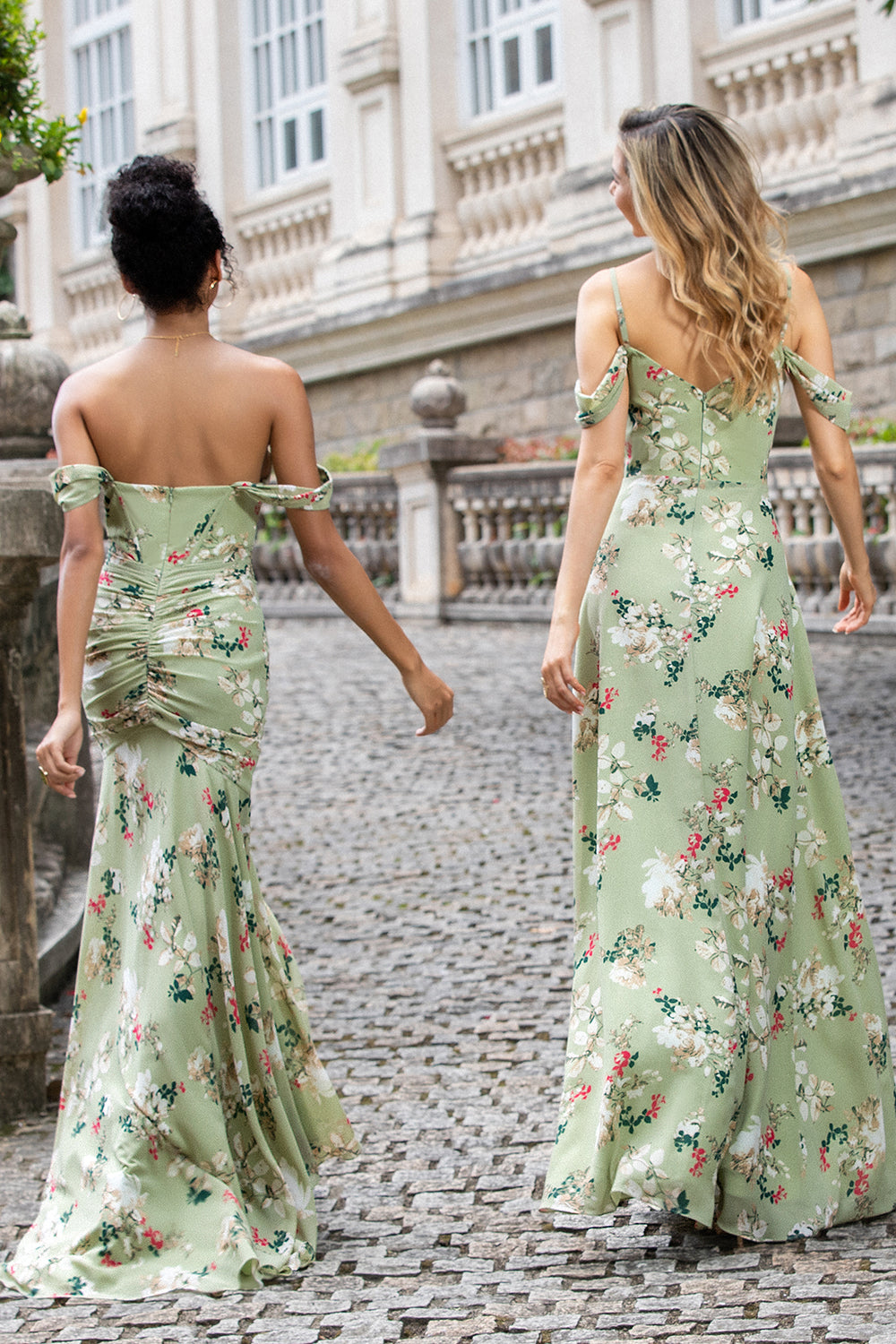 Wedtrend Women Long Bridesmaid Dress with Slit Green Large Flower A Line Cold Shoulder Chiffon Print Wedding Guest Dress WEDTREND Wedtrend Women Long Bridesmaid Dress with Slit Green Large Flower A Line Cold Shoulder Chiffon Print Wedding Guest Dress WEDTREND