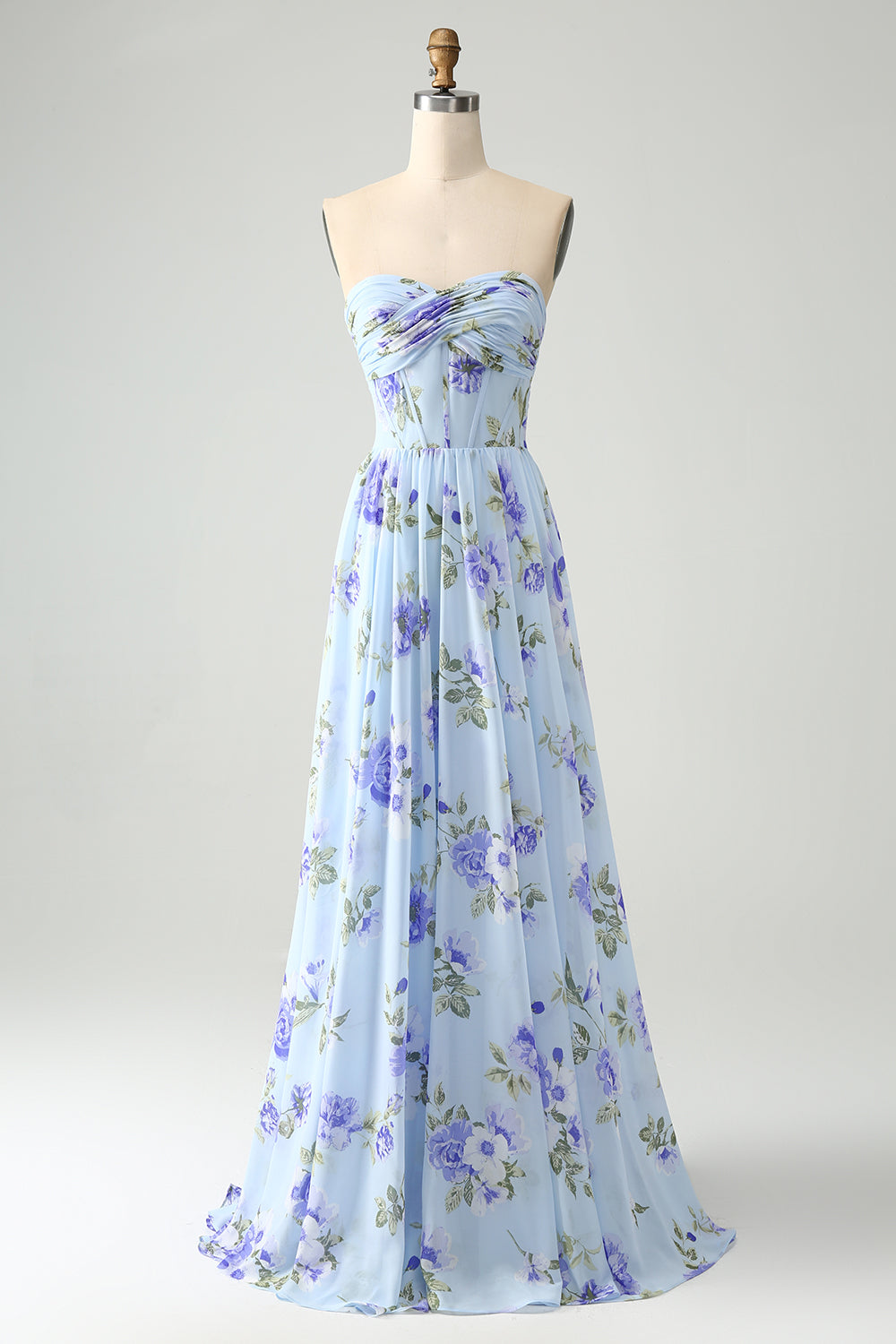 Wedtrend Women Blue Floral Wedding Guest Dress A Line Sweetheart Strapless Pleated Long Bridesmaid Dress, Blue Floral / US20W Wedtrend Women Blue Floral Wedding Guest Dress A Line Sweetheart Strapless Pleated Long Bridesmaid Dress, Blue Floral / US20W