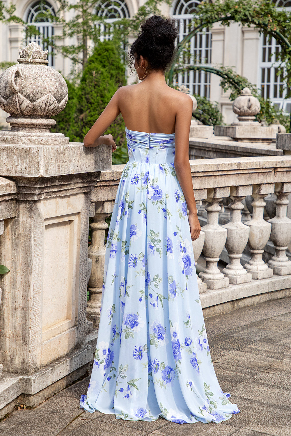 Wedtrend Women Blue Floral Wedding Party Guest Dress A Line Sweetheart Strapless Pleated Long Bridesmaid Dress, Blue Floral / US2 Wedtrend Women Blue Floral Wedding Party Guest Dress A Line Sweetheart Strapless Pleated Long Bridesmaid Dress, Blue Floral / US2