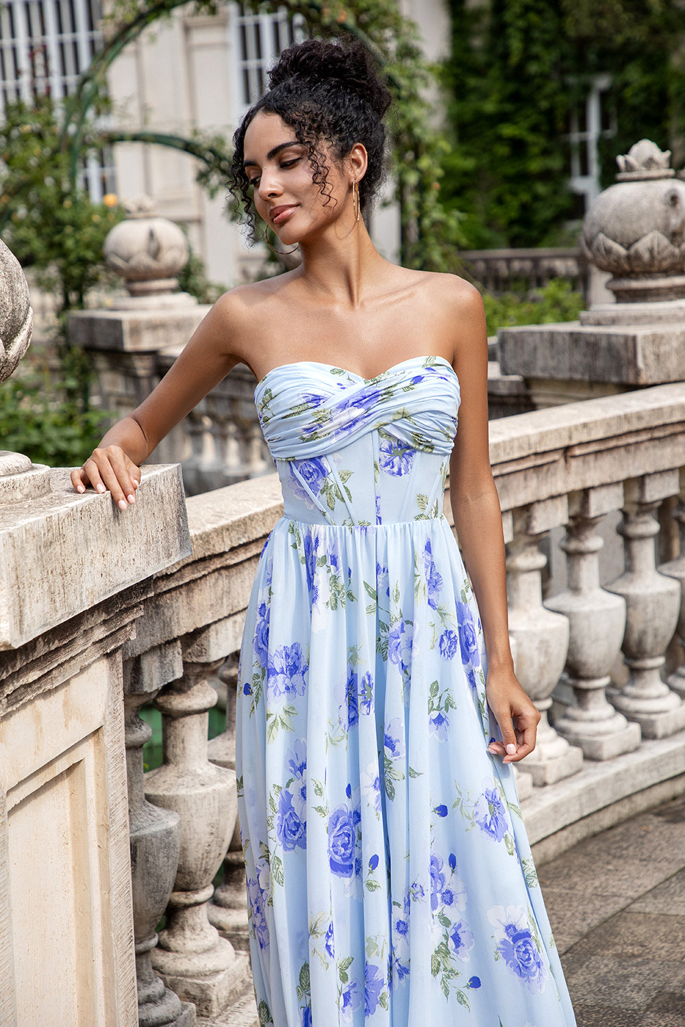 Wedtrend Women Blue Floral Wedding Party Guest Dress A Line Sweetheart Strapless Pleated Long Bridesmaid Dress WEDTREND Wedtrend Women Blue Floral Wedding Party Guest Dress A Line Sweetheart Strapless Pleated Long Bridesmaid Dress WEDTREND