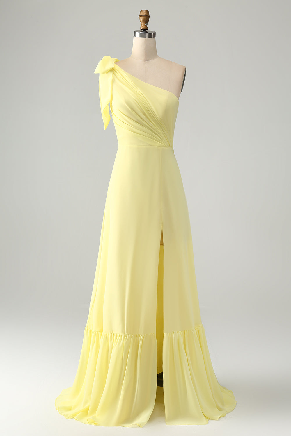 Wedtrend Women Lemon Yellow Chiffon Wedding Guest Dress with Slit One Shoulder Long Bridesmaid Dress WEDTREND Wedtrend Women Lemon Yellow Chiffon Wedding Guest Dress with Slit One Shoulder Long Bridesmaid Dress WEDTREND