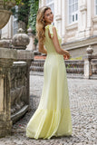 Yellow A Line One Shoulder Pleated Long Maxi Wedding Party Guest Dress with Slit