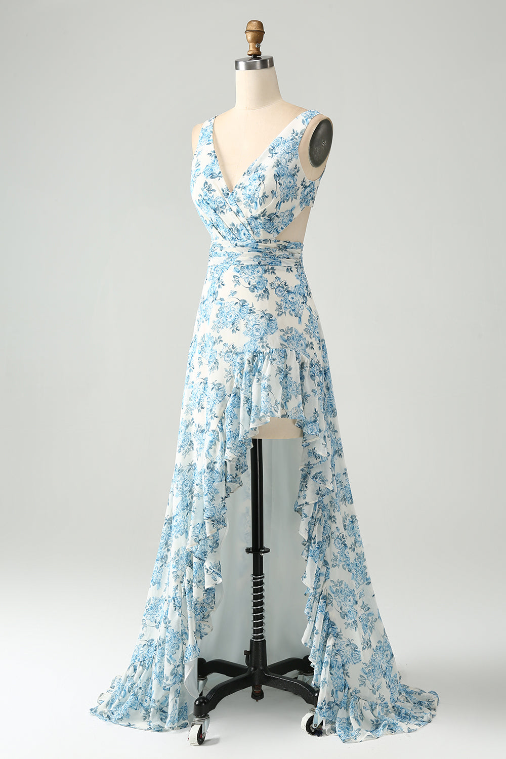 Wedtrend Women White Blue Flower Ruffled High-Low Wedding Guest Dress A Line V-Neck Maxi Evening Dress, White Blue Flower / US4 Wedtrend Women White Blue Flower Ruffled High-Low Wedding Guest Dress A Line V-Neck Maxi Evening Dress, White Blue Flower / US4