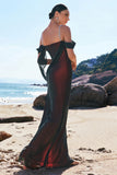 Sparkly Black Red Mermaid Cold Shoulder Beaded Prom Dress with Slit