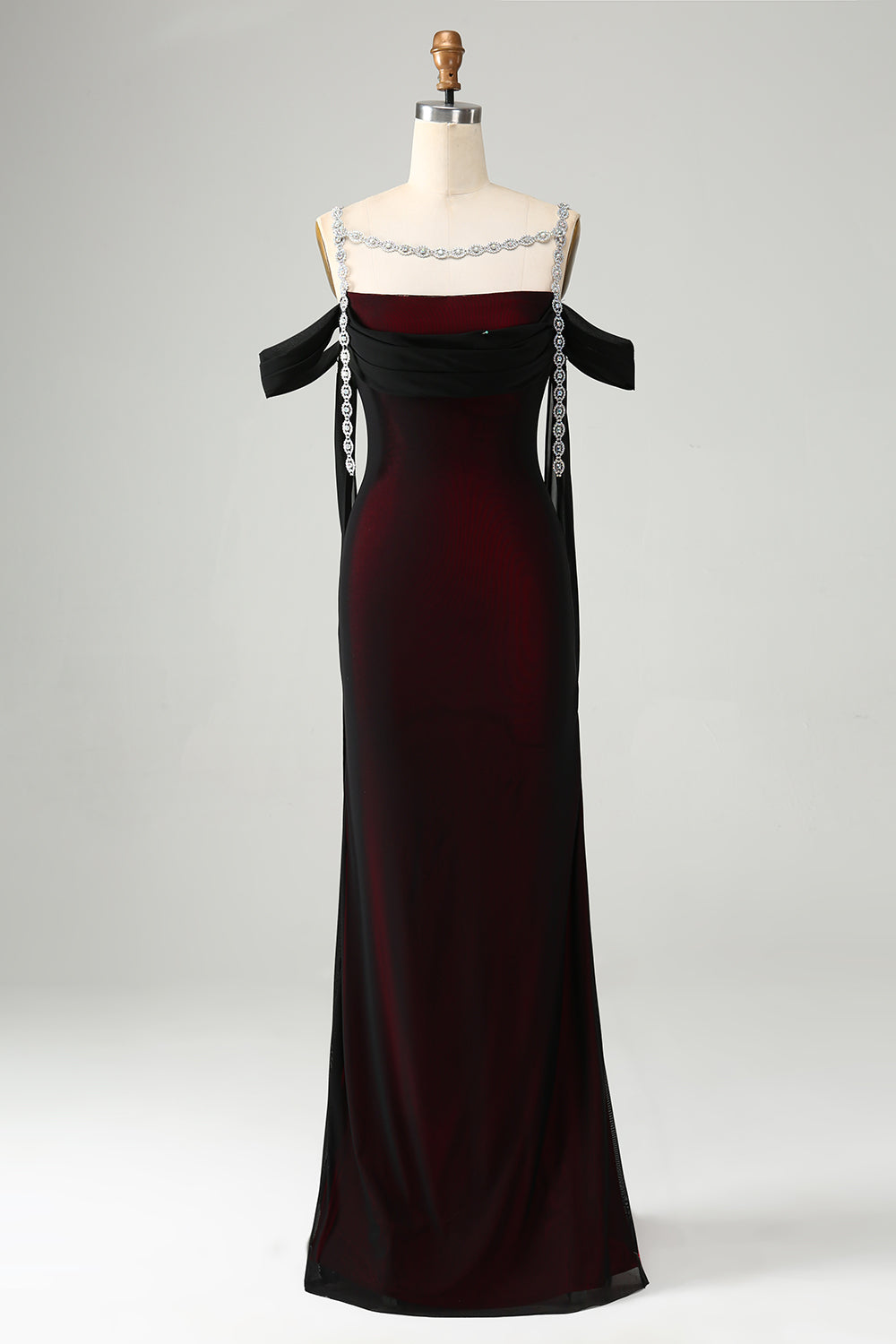 Wedtrend Women Elegant Black Red Bridesmaid Dress with Rhinestones Sheath Cowl Neck Long Wedding Party Dress WEDTREND Wedtrend Women Elegant Black Red Bridesmaid Dress with Rhinestones Sheath Cowl Neck Long Wedding Party Dress WEDTREND