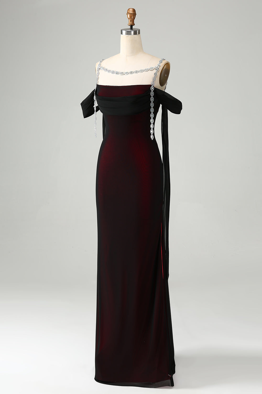 Wedtrend Women Elegant Black Red Bridesmaid Dress with Rhinestones Sheath Cowl Neck Long Wedding Party Dress WEDTREND Wedtrend Women Elegant Black Red Bridesmaid Dress with Rhinestones Sheath Cowl Neck Long Wedding Party Dress WEDTREND