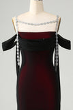 Black Red Sheath Cowl Neck Long Bridesmaid Dress with Rhinestones