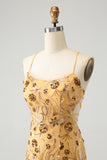 Yellow Bodycon Spaghetti Straps Lace Up Back Short Homecoming Dress with Sequins
