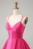 Fuchsia A Line Spaghetti Straps Backless Short Homecoming Dress