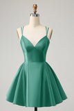 Fuchsia A Line Spaghetti Straps Backless Short Homecoming Dress