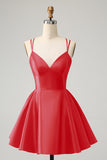 Fuchsia A Line Spaghetti Straps Backless Short Homecoming Dress