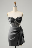 Stylish Blue Sweetheart Pleated Corset Short Tight Homecoming Dress with Beading