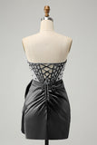Stylish Blue Sweetheart Pleated Corset Short Tight Homecoming Dress with Beading