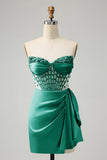 Stylish Blue Sweetheart Pleated Corset Short Tight Homecoming Dress with Beading