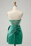 Stylish Blue Sweetheart Pleated Corset Short Tight Homecoming Dress with Beading