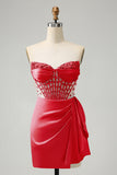 Stylish Blue Sweetheart Pleated Corset Short Tight Homecoming Dress with Beading