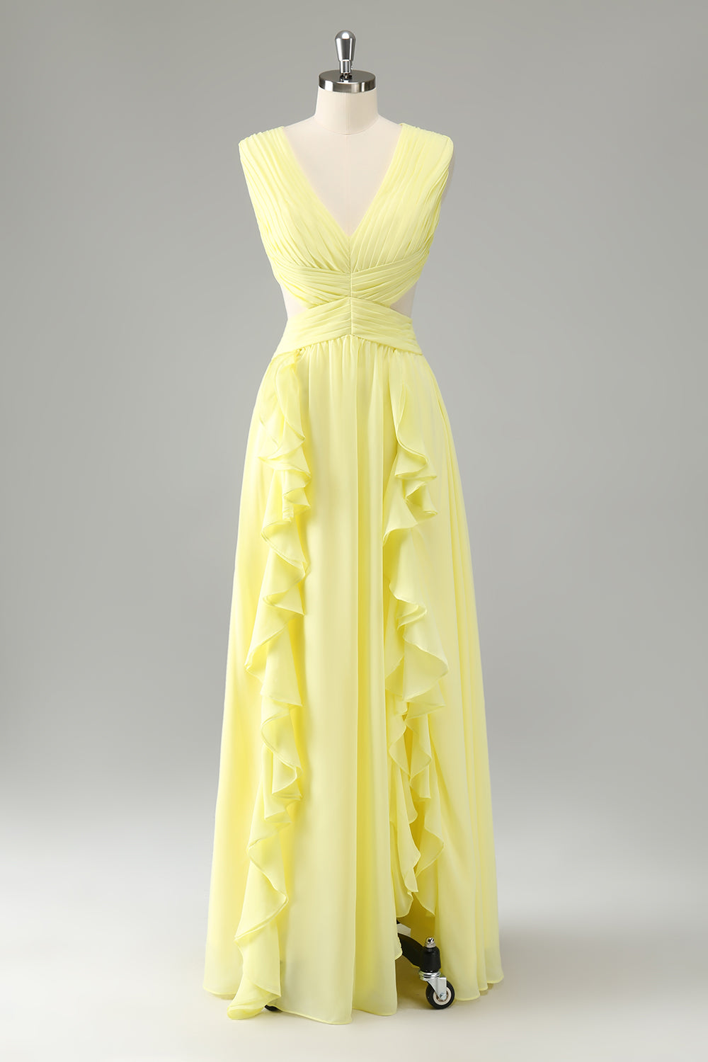 Wedtrend Women Lemon Yellow Bridesmaid Dress with Lace Up Back A Line V Neck Ruffle Pleated Wedding Party Guest Dress WEDTREND Wedtrend Women Lemon Yellow Bridesmaid Dress with Lace Up Back A Line V Neck Ruffle Pleated Wedding Party Guest Dress WEDTREND