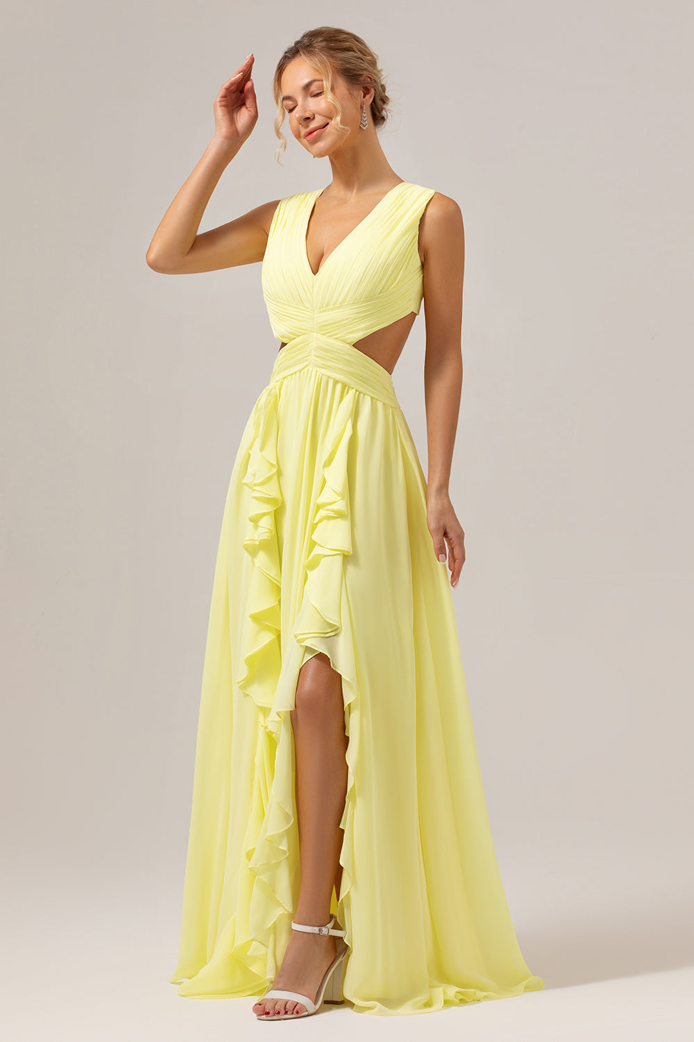 long lemon bridesmaid dresses Cowl Front Satin Bridesmaid Dress