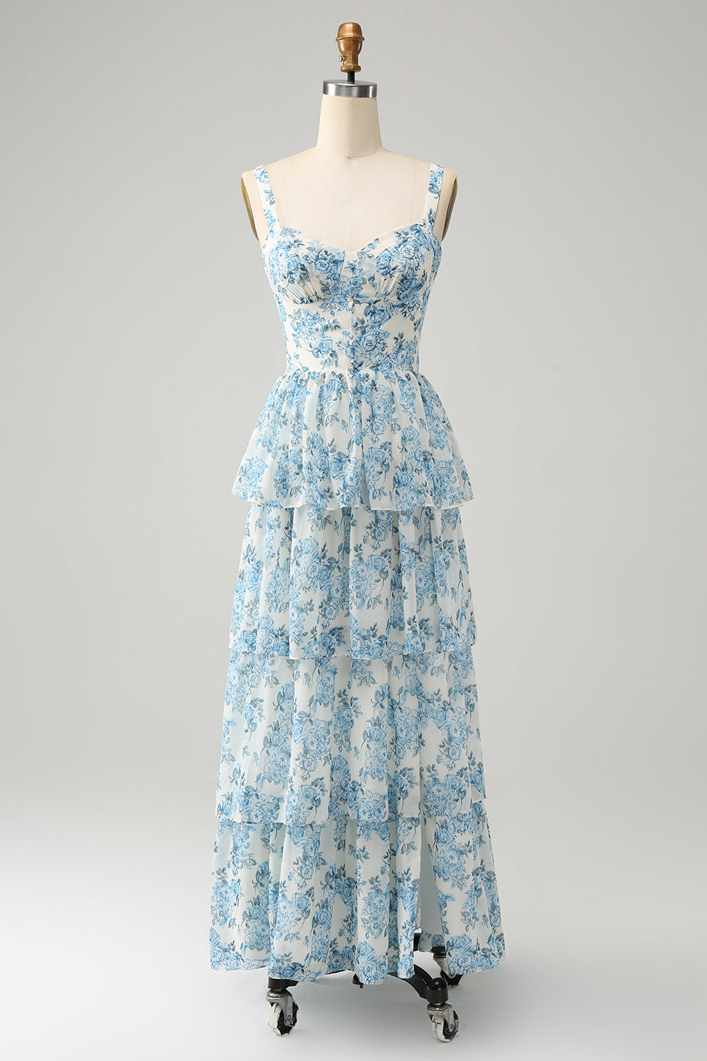 Wedtrend Women Elegant White Blue Flower Bridesmaid Dress with Sleeveless A Line Print Tiered Long Wedding Guest Dress WEDTREND Wedtrend Women Elegant White Blue Flower Bridesmaid Dress with Sleeveless A Line Print Tiered Long Wedding Guest Dress WEDTREND
