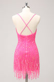 Sparkly Unique Gold Bodycon Spaghetti Straps Sequin Homecoming Dress with Tassel