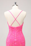 Sparkly Unique Gold Bodycon Spaghetti Straps Sequin Homecoming Dress with Tassel