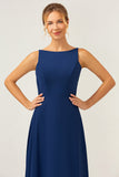 Mermaid Backless Long Chiffon Navy Bridesmaid Dress with Sleeveless