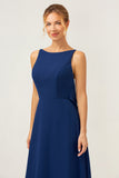 Mermaid Backless Long Chiffon Navy Bridesmaid Dress with Sleeveless