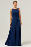 Mermaid Backless Long Chiffon Navy Bridesmaid Dress with Sleeveless