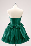 Cute Fuchsia A Line Strapless Corset Ruffle Beaded Homecoming Dress with Bows