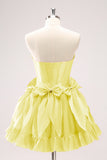 Cute Fuchsia A Line Strapless Corset Ruffle Beaded Homecoming Dress with Bows