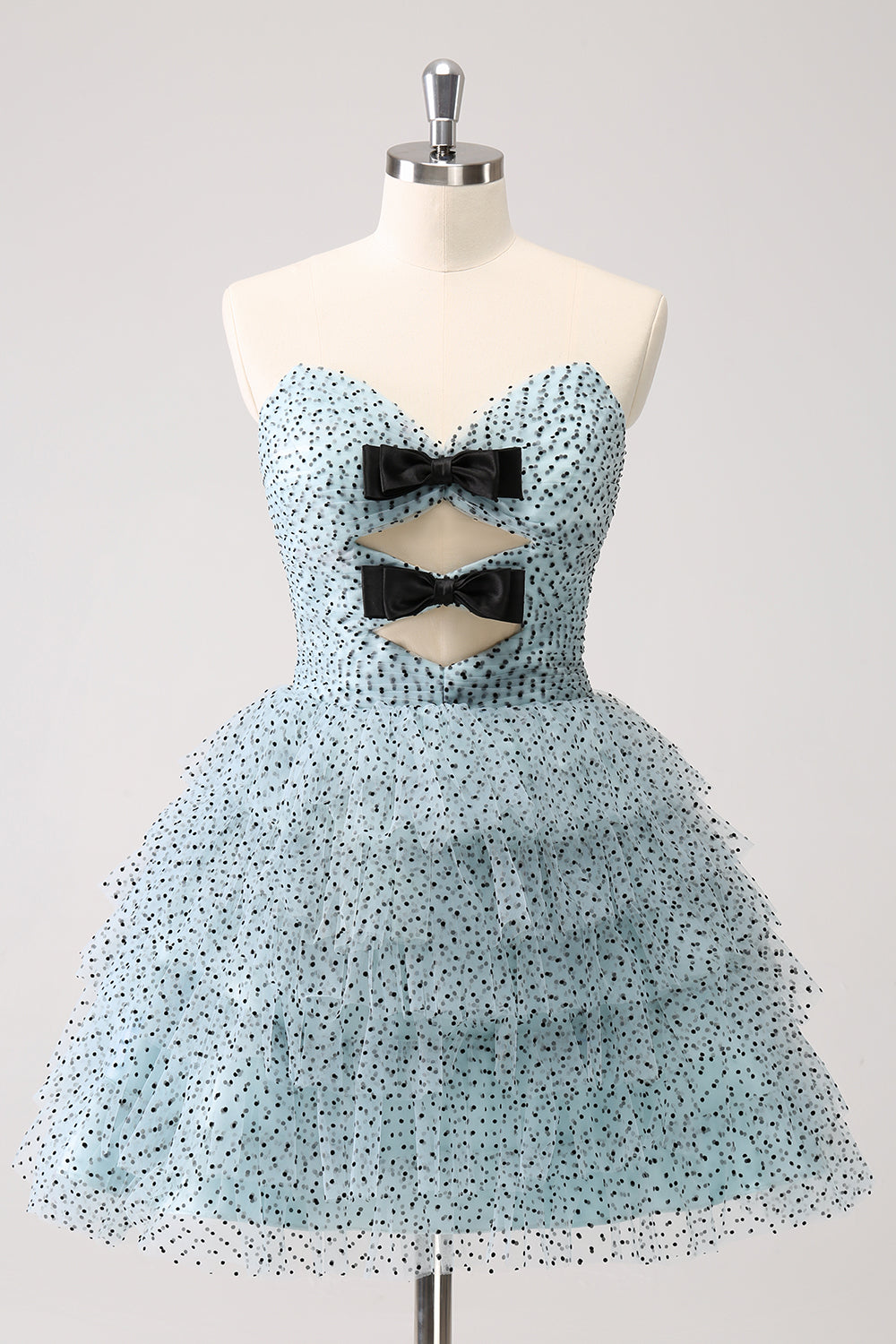 Wedtrend Women Elegant Cute Blue Homecoming Dress with Bows A Line Strapless Tiered Ruffle Short Prom Dress WEDTREND Wedtrend Women Elegant Cute Blue Homecoming Dress with Bows A Line Strapless Tiered Ruffle Short Prom Dress WEDTREND