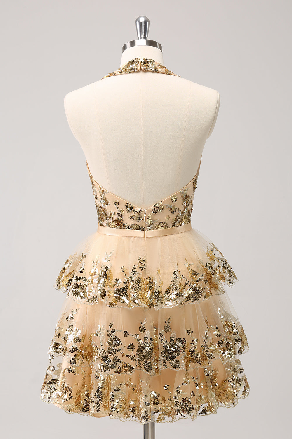 Wedtrend Women Sparkly Gold Homecoming Dress with Sequins A Line Halter Corset Tiered Backless Cocktail Party Dress WEDTREND Wedtrend Women Sparkly Gold Homecoming Dress with Sequins A Line Halter Corset Tiered Backless Cocktail Party Dress WEDTREND