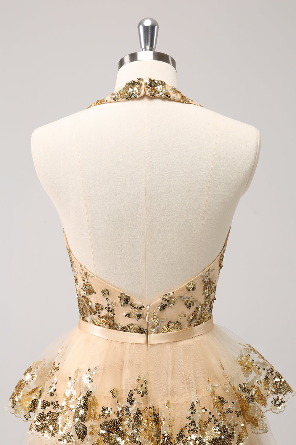 Wedtrend Women Sparkly Gold Homecoming Dress with Sequins A Line Halter Corset Tiered Backless Cocktail Party Dress WEDTREND Wedtrend Women Sparkly Gold Homecoming Dress with Sequins A Line Halter Corset Tiered Backless Cocktail Party Dress WEDTREND