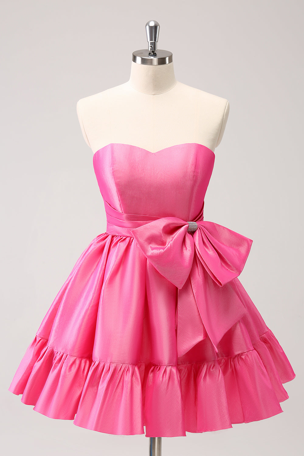 Wedtrend Women Cute Hot Pink Homecoming Dress with Bow A Line Strapless Pleated Short Prom Dress WEDTREND Wedtrend Women Cute Hot Pink Homecoming Dress with Bow A Line Strapless Pleated Short Prom Dress WEDTREND