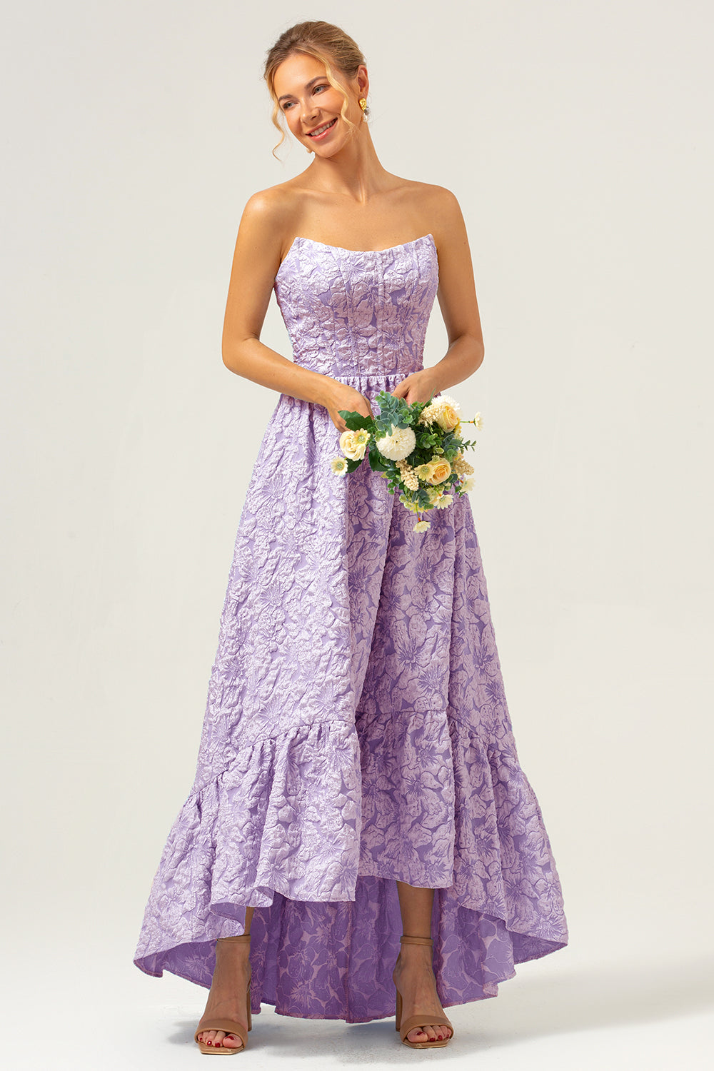 strapless high low bridesmaid dress Trending Pink Strapless Hi-Lo Bridesmaid Dresses with Chic Bow Back,GDC1002