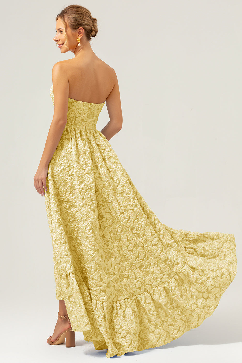 strapless high low bridesmaid dress Sweetheart Strapless High Low Wedding Dress with Beaded Belt