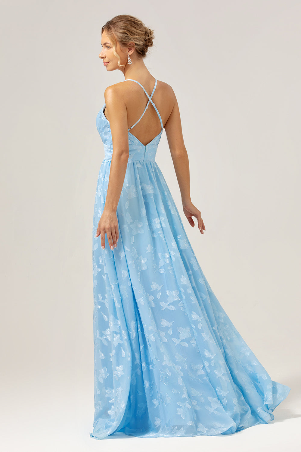 Wedtrend Women Light Blue Embroidered Bridesmaid Dress A Line V-Neck Pleated Long Wedding Guest Dress WEDTREND Wedtrend Women Light Blue Embroidered Bridesmaid Dress A Line V-Neck Pleated Long Wedding Guest Dress WEDTREND