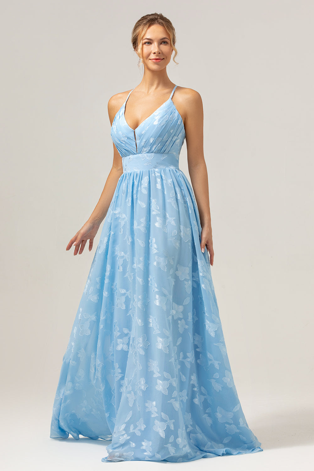 Wedtrend Women Light Blue Embroidered Bridesmaid Dress A Line V-Neck Pleated Long Wedding Guest Dress WEDTREND Wedtrend Women Light Blue Embroidered Bridesmaid Dress A Line V-Neck Pleated Long Wedding Guest Dress WEDTREND