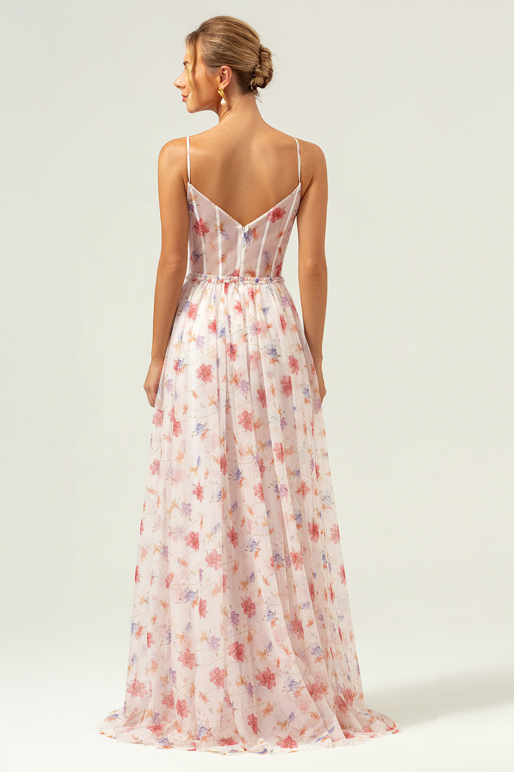 Wedtrend Women White Red Floral Long Bridesmaid Dress A Line Spaghetti Straps Ruched Corset Wedding Guest Dress WEDTREND Wedtrend Women White Red Floral Long Bridesmaid Dress A Line Spaghetti Straps Ruched Corset Wedding Guest Dress WEDTREND
