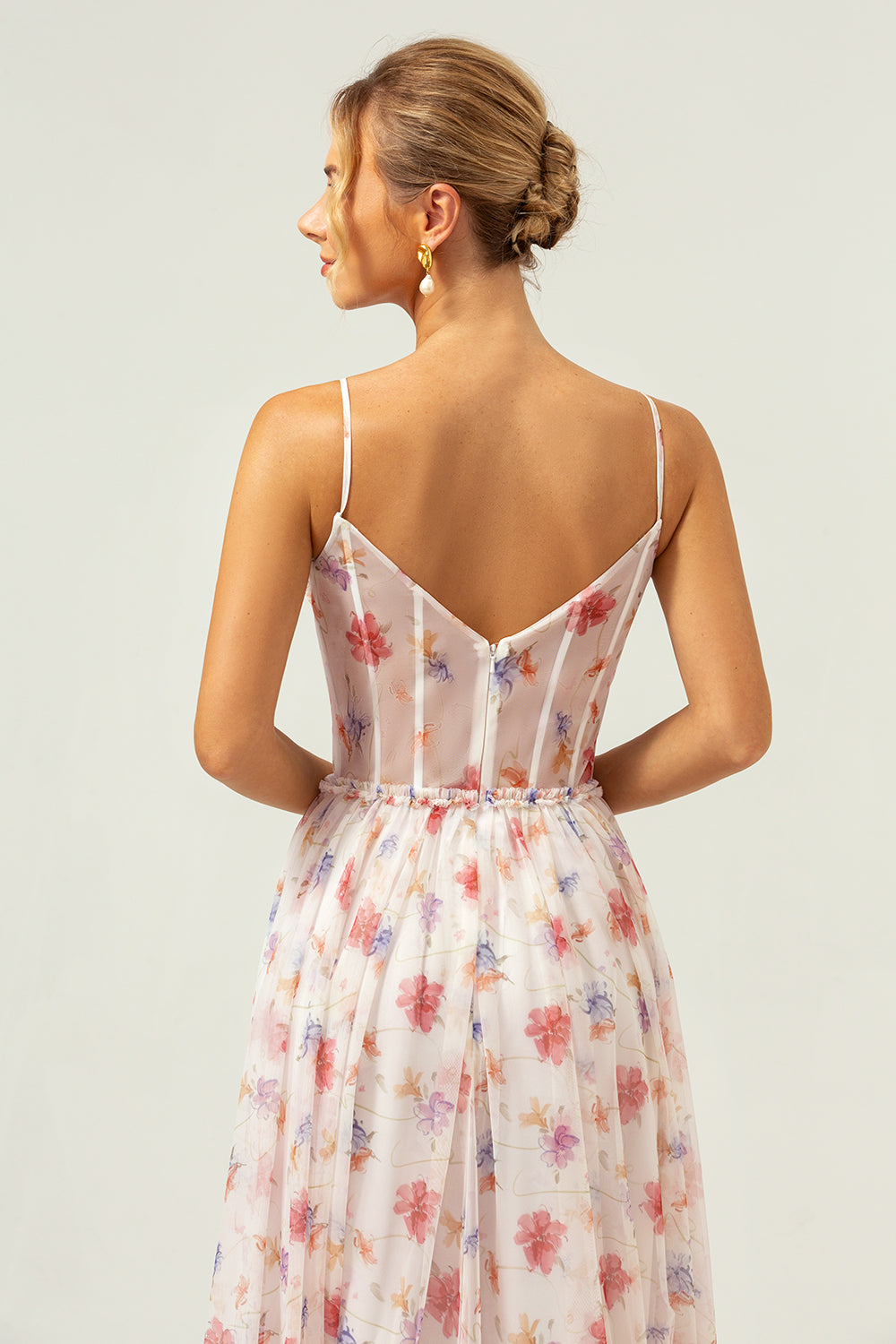 Wedtrend Women White Red Floral Long Bridesmaid Dress A Line Spaghetti Straps Ruched Corset Wedding Guest Dress WEDTREND Wedtrend Women White Red Floral Long Bridesmaid Dress A Line Spaghetti Straps Ruched Corset Wedding Guest Dress WEDTREND