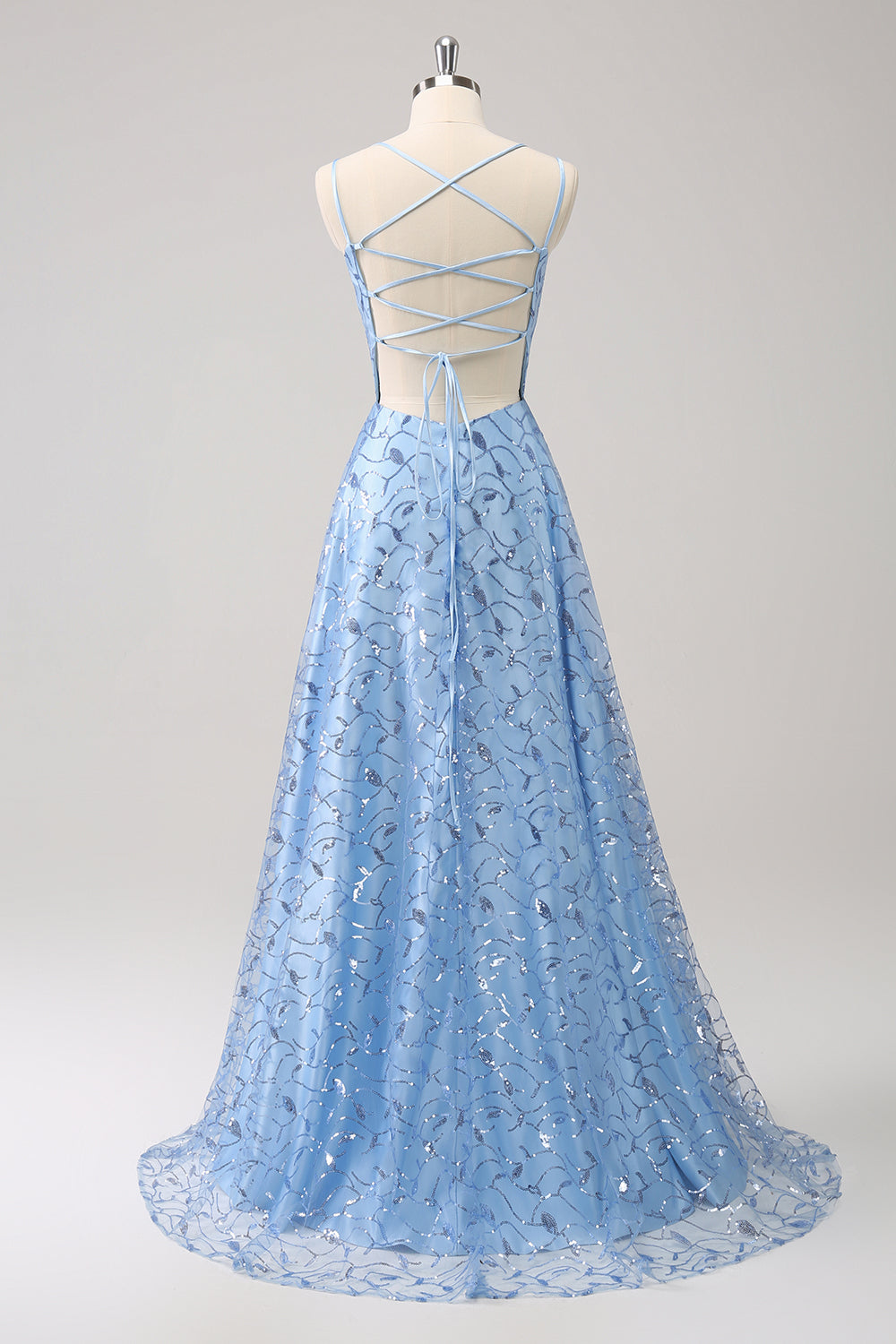 Wedtrend Women Blue Bridesmaid Dress with Slit Spaghetti Straps Sequins Prom Dress with Lace Up Back WEDTREND Wedtrend Women Blue Bridesmaid Dress with Slit Spaghetti Straps Sequins Prom Dress with Lace Up Back WEDTREND